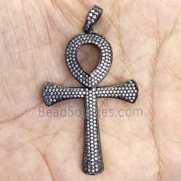 Copper Ankh Cross Pendant Pave Zircon Black Plated