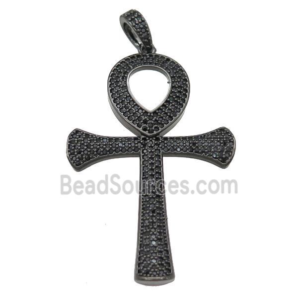 Copper Ankh Cross Pendant Pave Zircon Black Plated