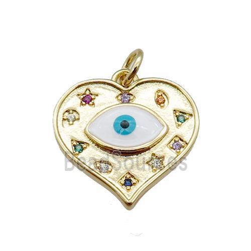 copper heart pendant paved zircon with evil eye, gold plated