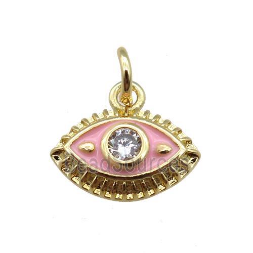 copper eye pendant, pink enameled, gold plated