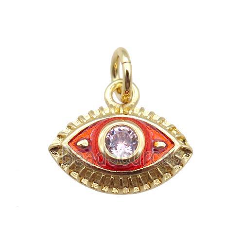 copper eye pendant, red enameled, gold plated