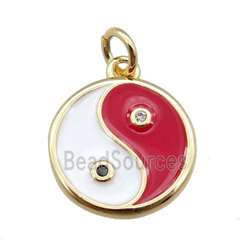 copper taichi pendant, yinyang, enameled, gold plated