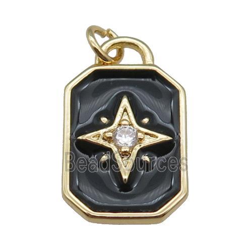 copper rectangle pendant, northstar, black enameled, gold plated