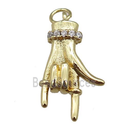 copper hand charmpendant pave zircon, gold plated