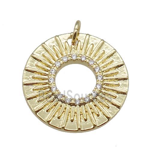 copper circle pendant pave zircon, gold plated