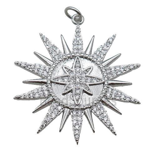 copper sun pendant pave zircon, platinum plated