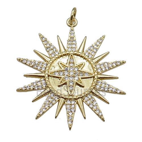 copper sun pendant pave zircon, gold plated