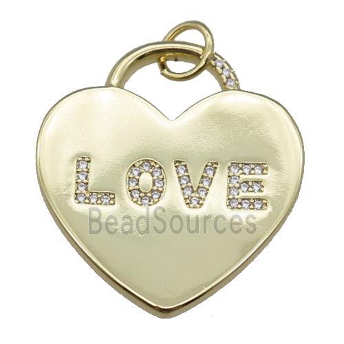 copper heart pendant pave zircon, LOVE, gold plated