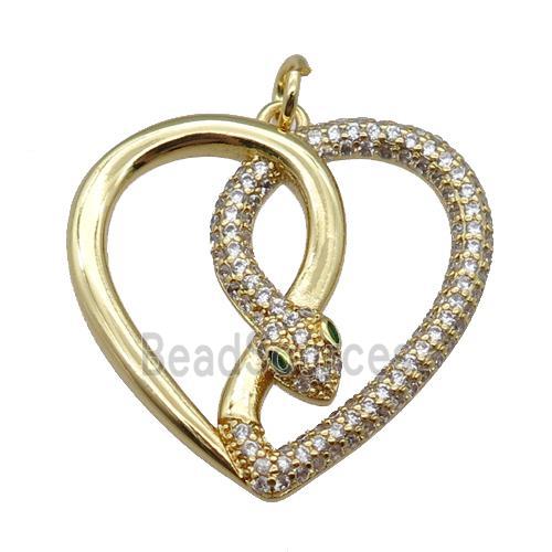 copper snake charm pendant pave zircon, gold plated