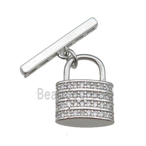 copper lock pendant pave zircon, platinum plated