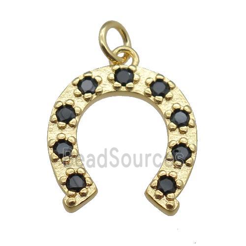 copper horseshoe pendant pave zircon, gold plated