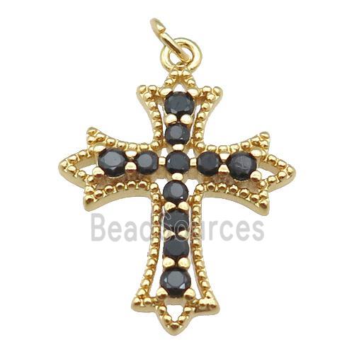 copper cross pendant pave zircon, gold plated