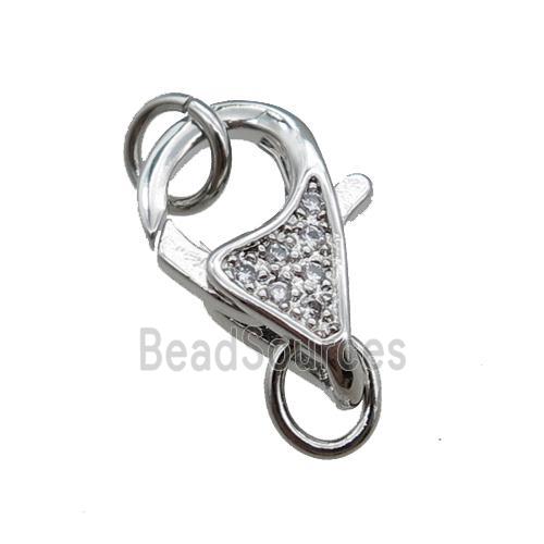 copper Lobster Clasp pave zircon, plainum plated