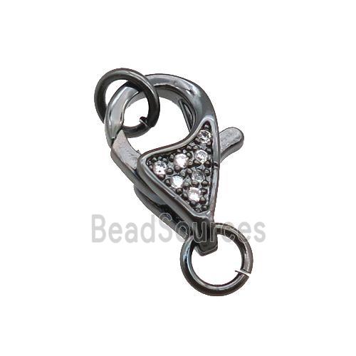 copper Lobster Clasp pave zircon, black plated