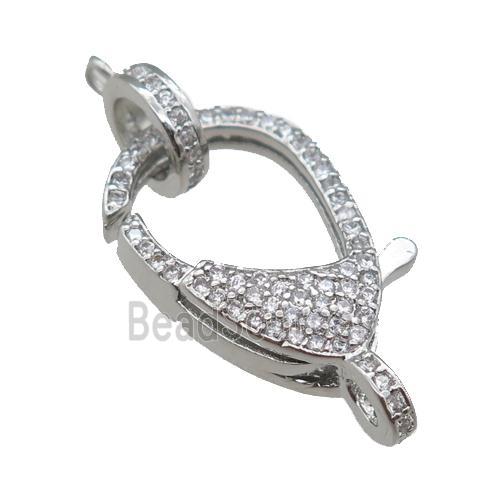 copper Lobster Clasp pave zircon, platinum plated