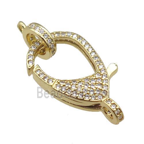 copper Lobster Clasp pave zircon, gold plated