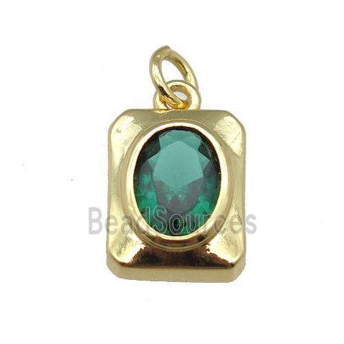 copper rectangle pendant pave green zircon, gold plated