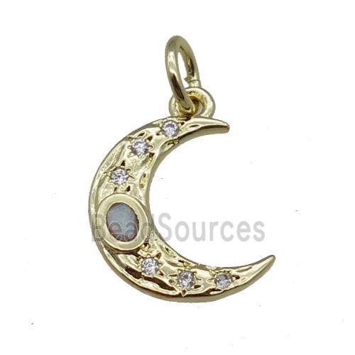 copper moon pendant paved zircon, gold plated