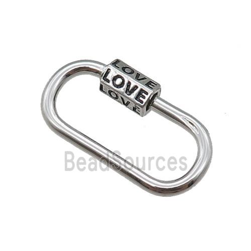 copper Carabiner Clasp, LOVE, platinum plated