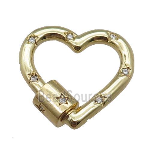 Copper Carabiner Clasp Pave Zircon Heart Gold plated