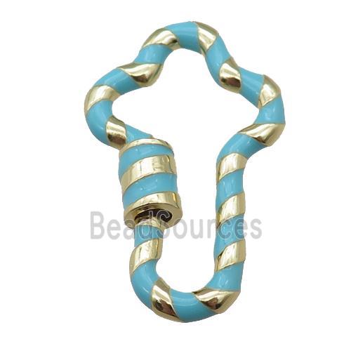 copper Carabiner Clasp with blue enameled, gold plated 