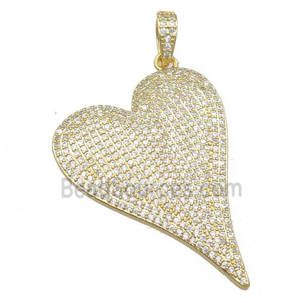 copper heart pendant pave zircon, gold plated