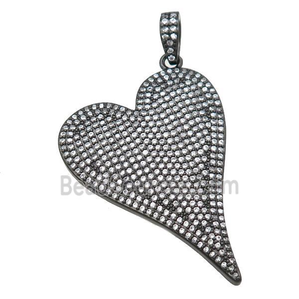 copper heart pendant pave zircon, black plated