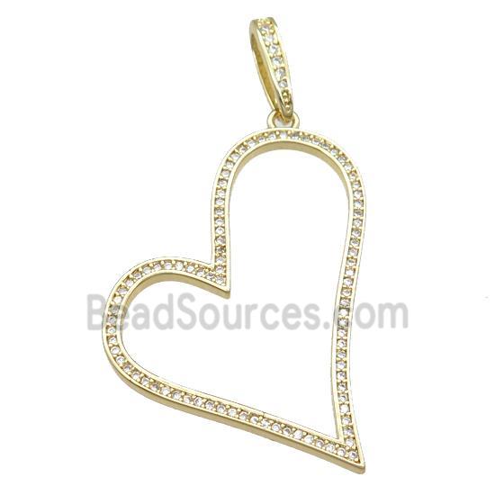 copper heart pendant pave zircon, gold plated