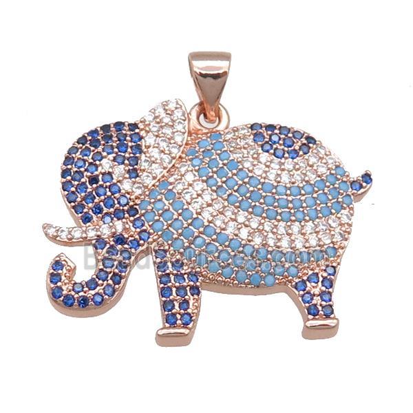 copper elephant pendant pave zircon, rose gold