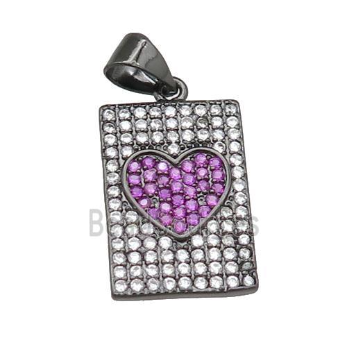 copper rectangle pendant pave zircon, heart, black plated