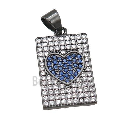 copper rectangle pendant pave zircon, heart, black plated