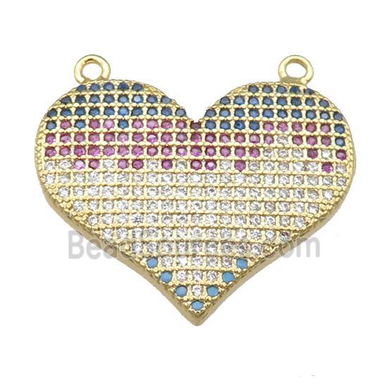 copper heart pendant pave zircon with 2loops, gold plated