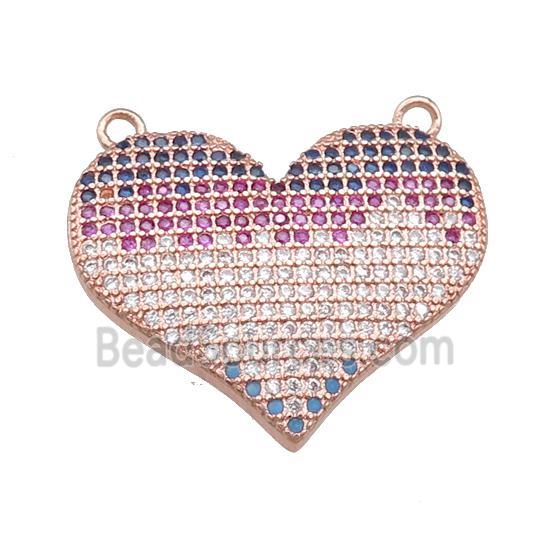 copper heart pendant pave zircon with 2loops, rose gold