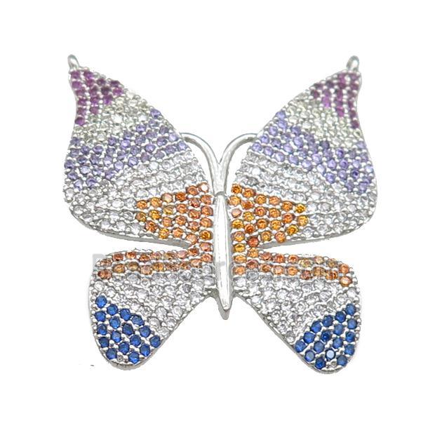 copper butterfly pendant pave zircon with 2loops, platinum plated