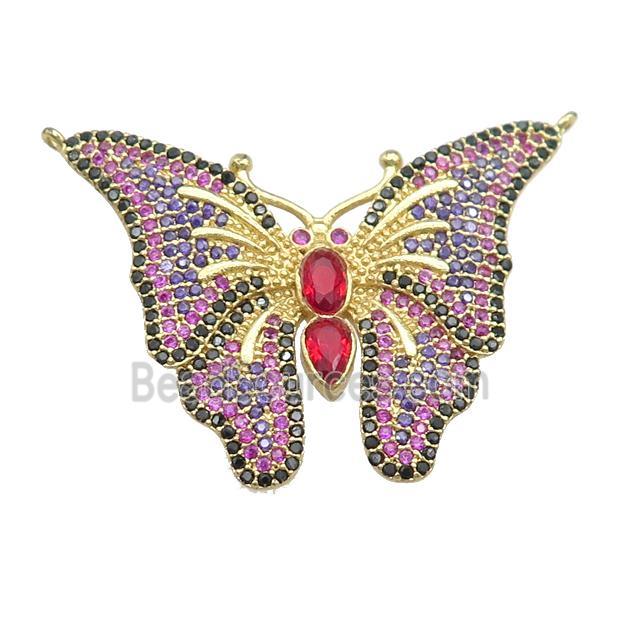 copper butterfly pendant pave zircon with 2loops, gold plated