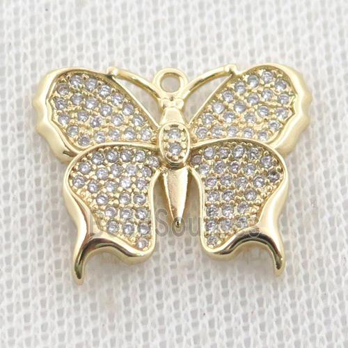 copper butterfly pendant pave zircon, gold plated