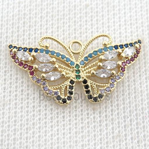 copper butterfly pendant pave zircon, gold plated