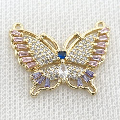 copper butterfly pendant paved zircon, gold plated