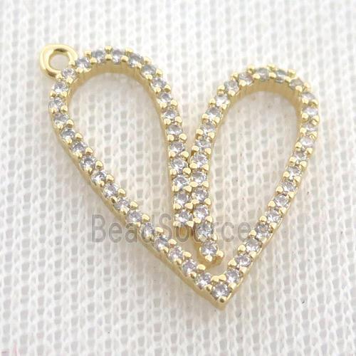 copper heart pendant pave zircon, gold plated