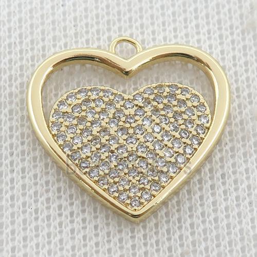 copper heart pendant pave zircon, gold plated