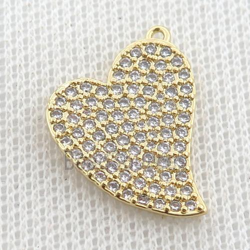 copper heart pendant pave zircon, gold plated