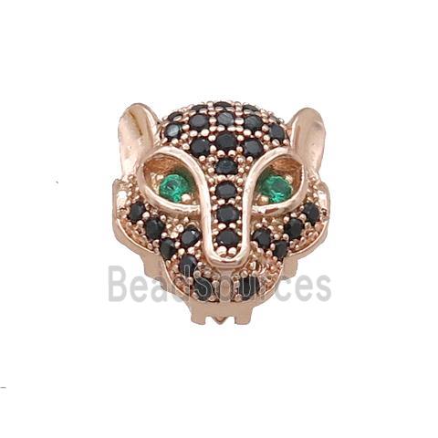 copper leopardhead beads pave zircon, rose gold