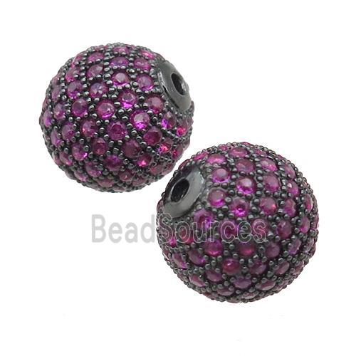 round copper beads paved hotpink zircon, black plated