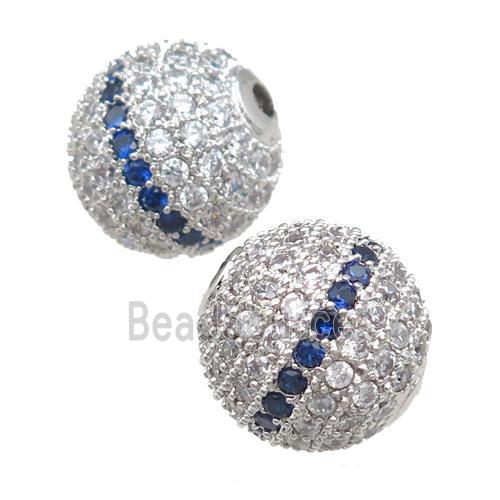 copper beads pave zircon, round, platinum plated