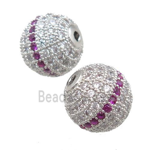 copper beads pave zircon, round, platinum plated