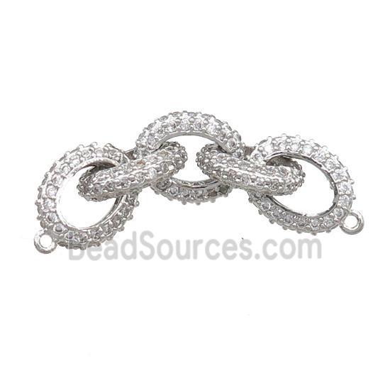 copper linker connector pave zircon, oval, platinum plated