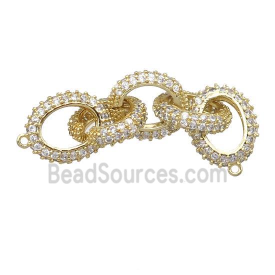 copper linker connector pave zircon, oval, gold plated