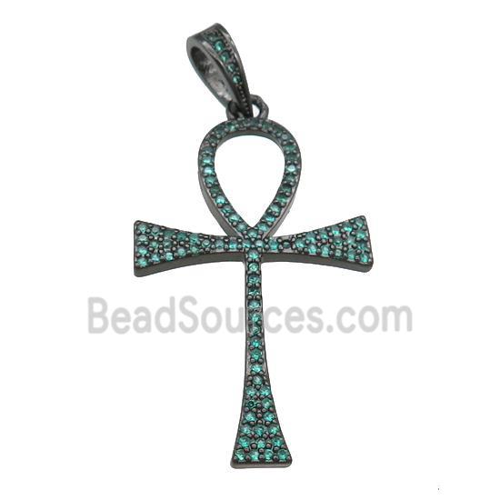 Copper Ankh Cross Pendant Pave Zircon Black Plated