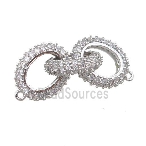 copper linker connector pave zircon, platinum plated