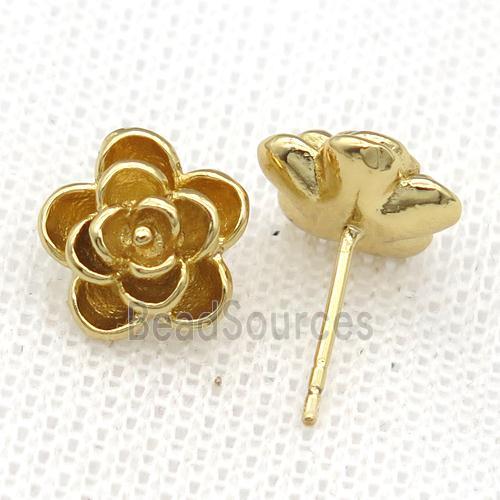 copper Flower Stud Earrings, unfade, gold plated